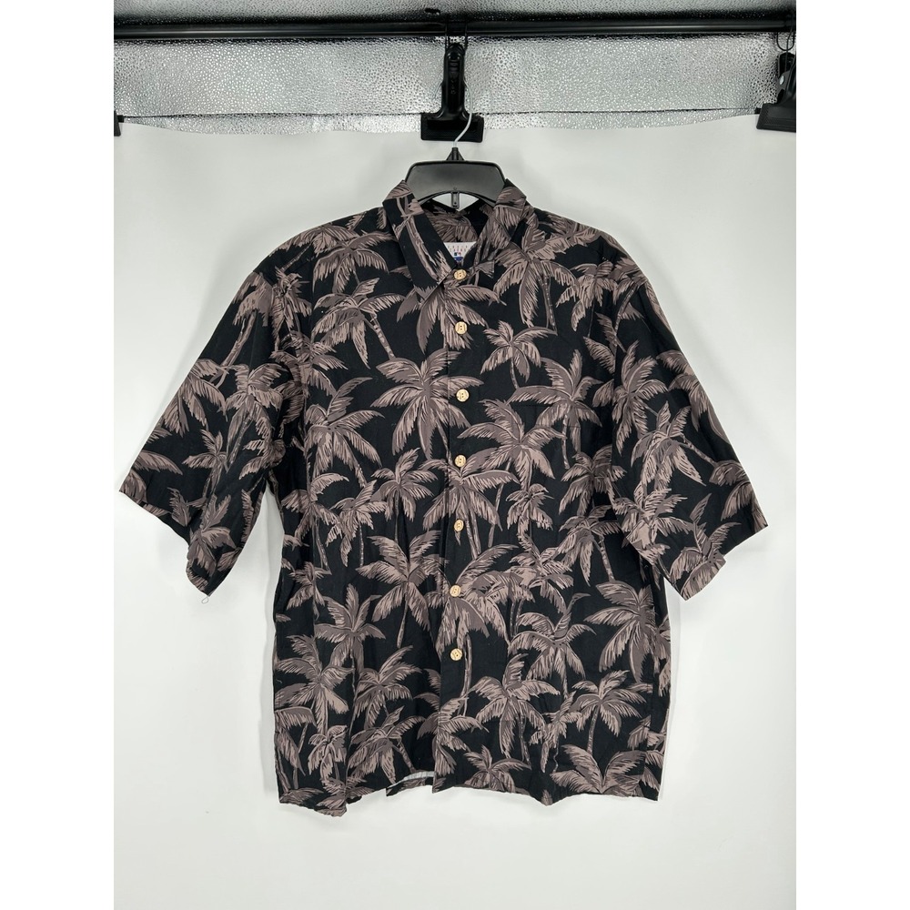Reyn Spooner Hawaiian Shirt Mens‎ XL Black Palm Tree Short Sleeve MLB Button Up
